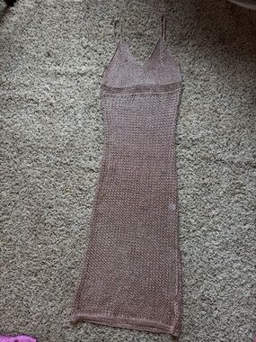 Superdown Metallic Rose Knit Maxi Slip Dress